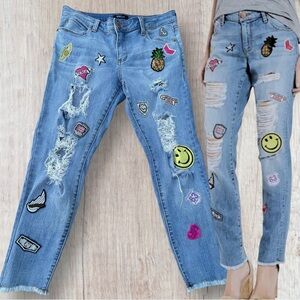 STS Blue Tomboy Skinny Distress Patches Frayed Edge Denim Jeans 28 VGUC